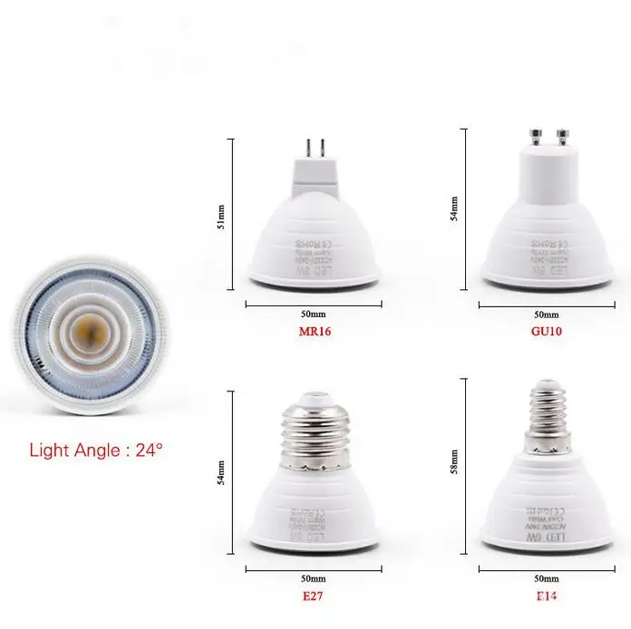 Bombilla LED E27, E14, MR16, GU5.3, GU10, 6W, 220V