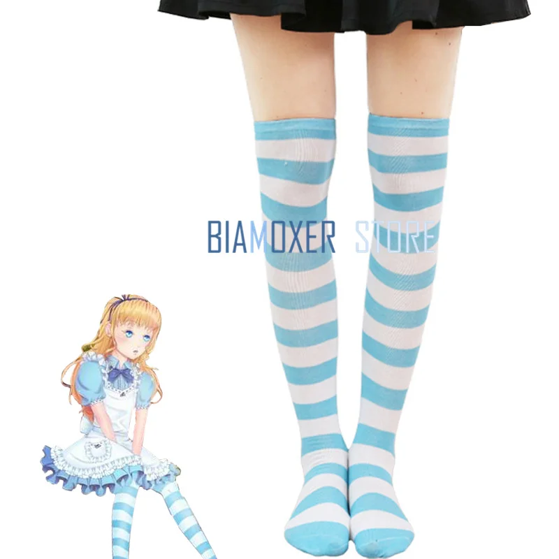 Biamoxer-Bas de femme de chambre Lolita pour adultes, Anime Alice au pays des merveilles, noir, bleu, blanc, Cosplay, accessoires de costume, chaussette d'Halloween