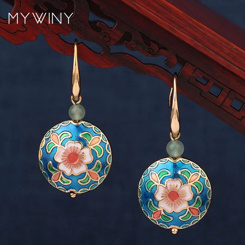 2 colors MYWINY New fashion copper butterfly jewelry cloisonne enamel earrings,  vintage flowers simple earrings