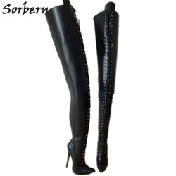 Sorbern Extreme Long Boot Custom 95Cm Crotch Thigh High Boots Women  Lace Up 18Cm Stiletto Boots Personalized Shaft Calf Width