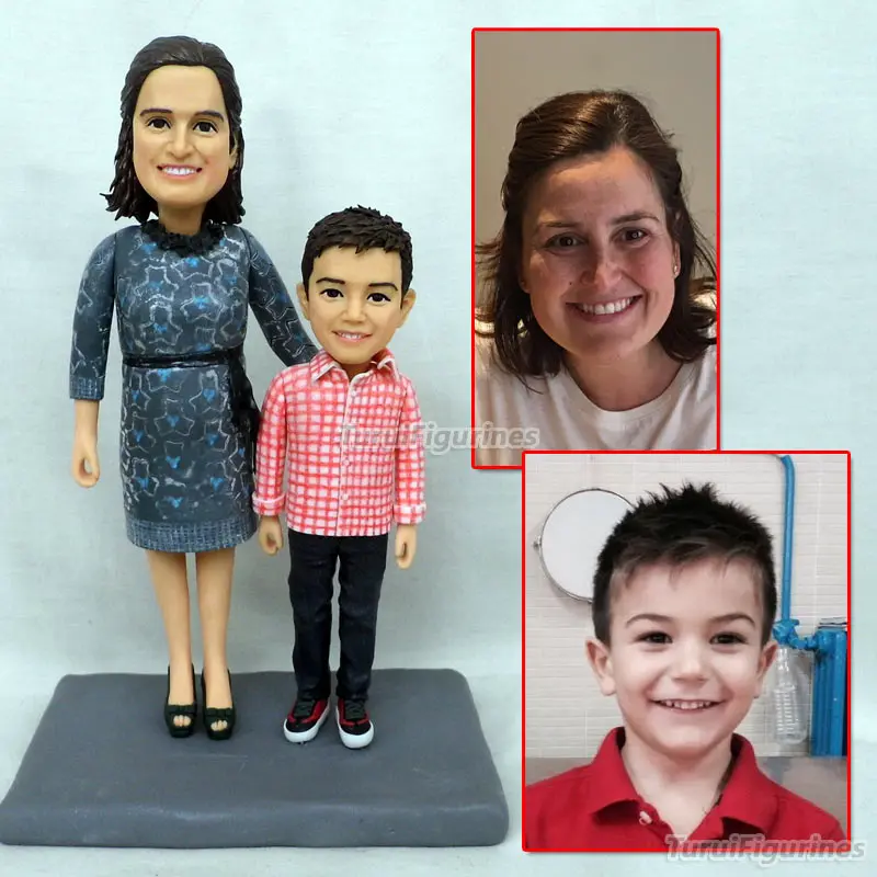 

mother and child son customize polymer clay doll figurine from picture photo birthday cake party favor figurines miniature