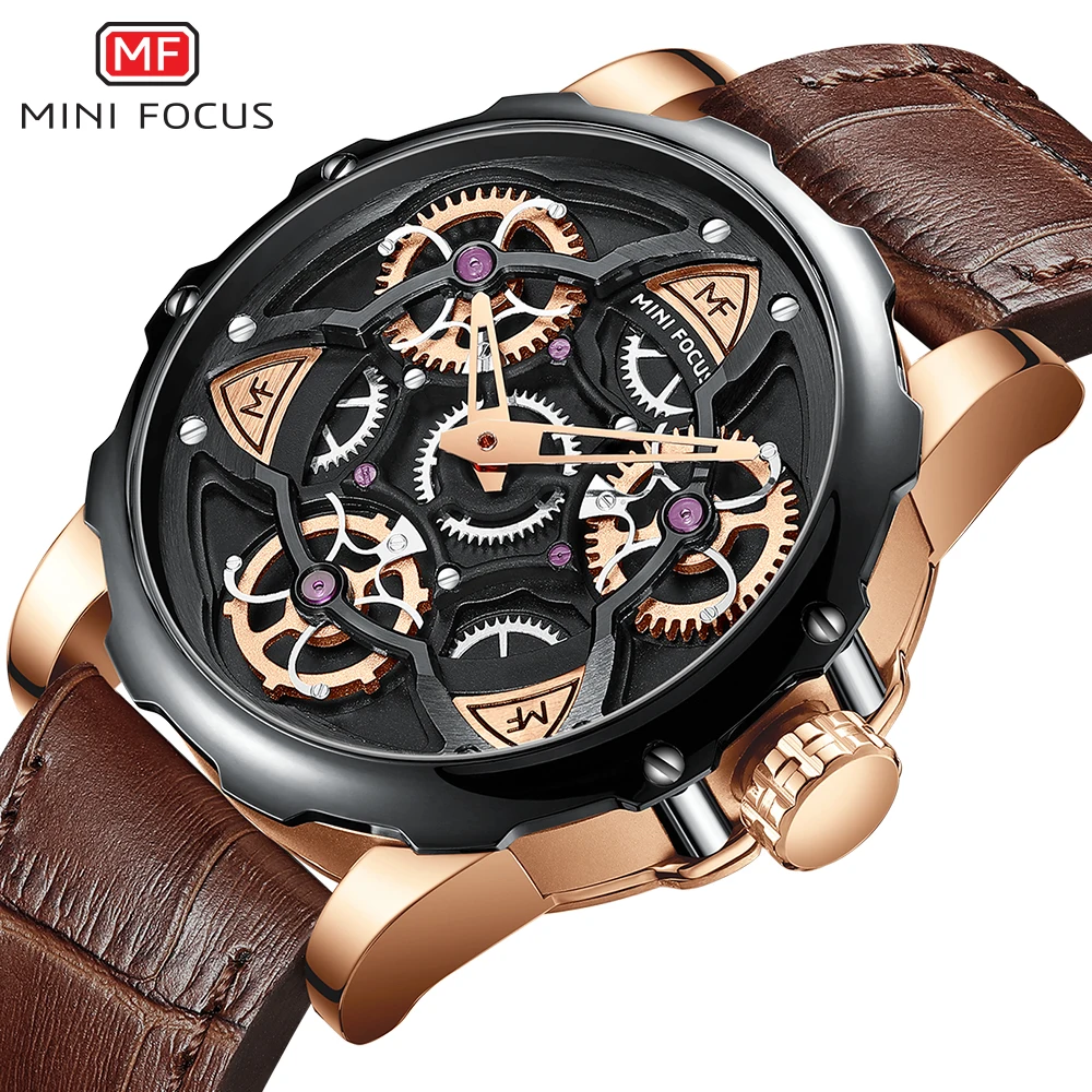 MINI FOCUS Mens Watches Top Brand Luxury Men Genuine Leather Strap WristWatch Casual Tourbillon Quartz Watch Relogio Masculino