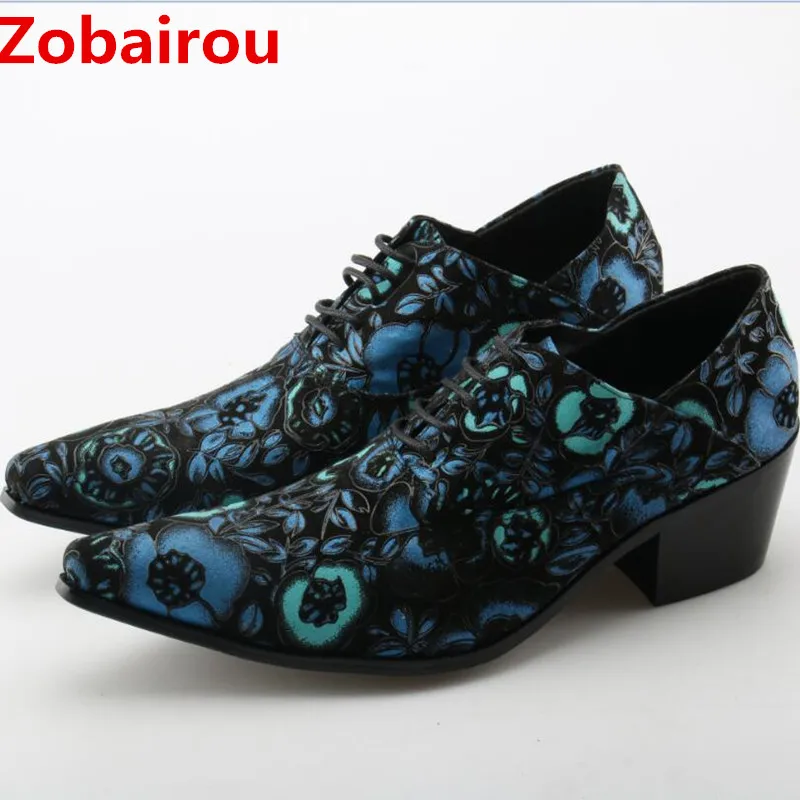 

Zobairou mocassin homme elegant flower embroidery mens shoes genuine leather formal shoes blue spiked loafers luxury brogues