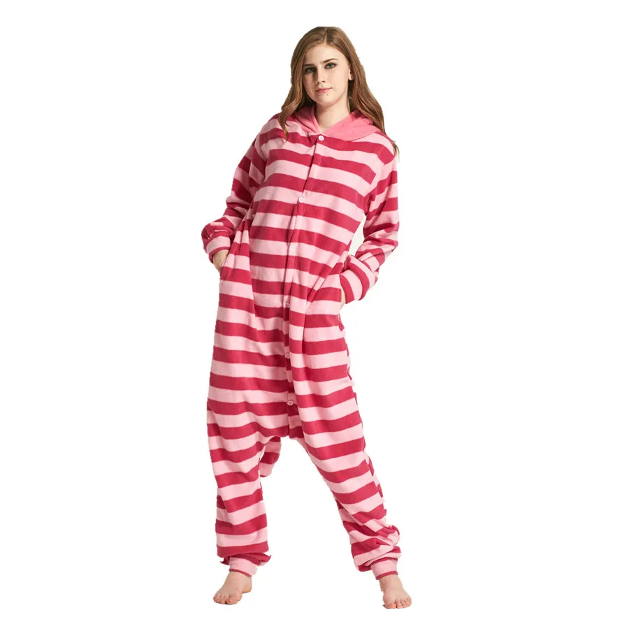 Volwassenen Polar Fleece Cheshire Cat Animal Kigurumi vrouwen mannen Rompertjes Pyjama Cosplay Kostuum voor Halloween en Carnaval Party