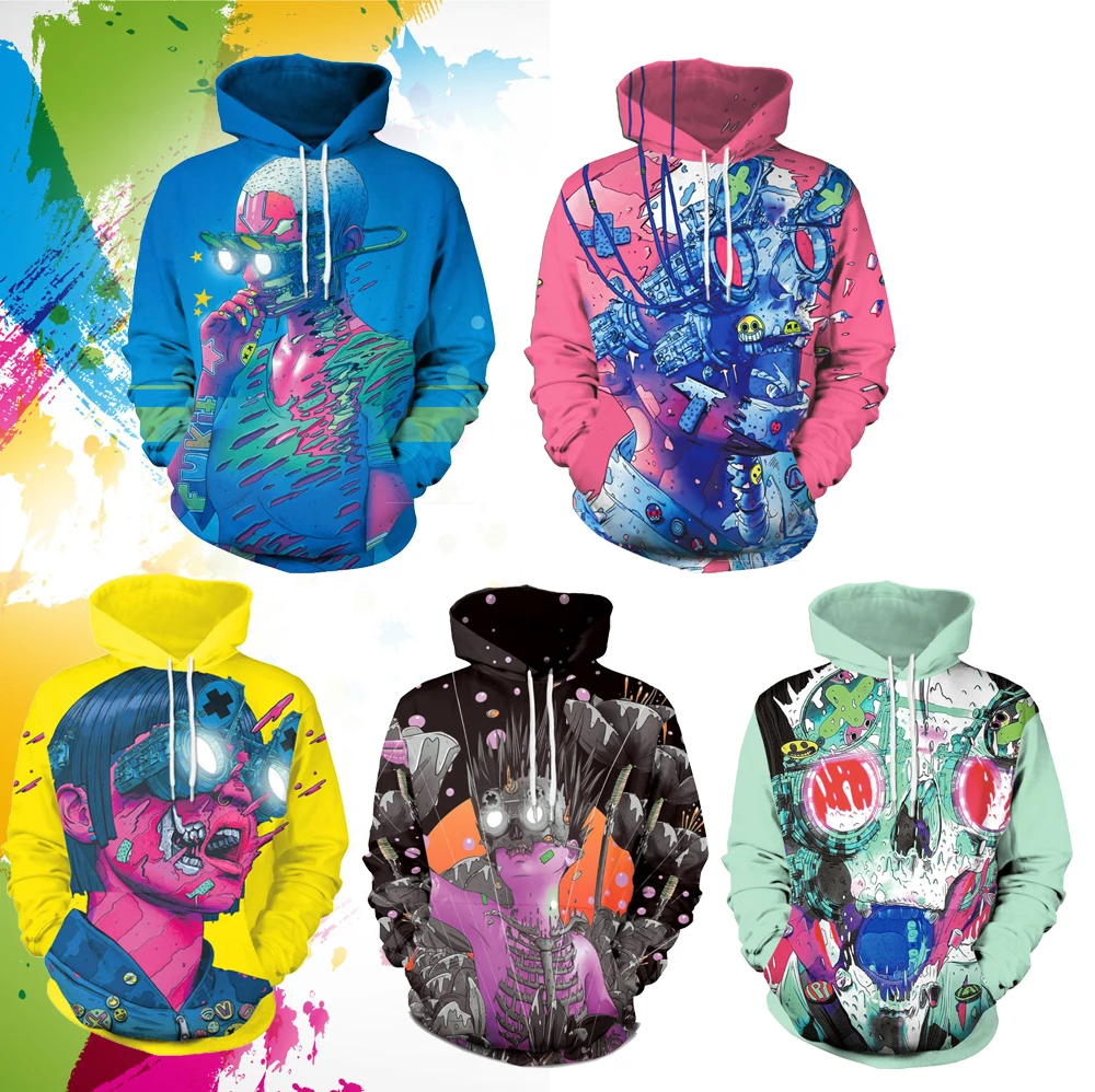 

SzBlaZe Unisex Creative Youth Street 3D Print Casual Hoodies Graffiti Spoof Fashtion Sweatshirt With Cap Autumn Winter Clothing