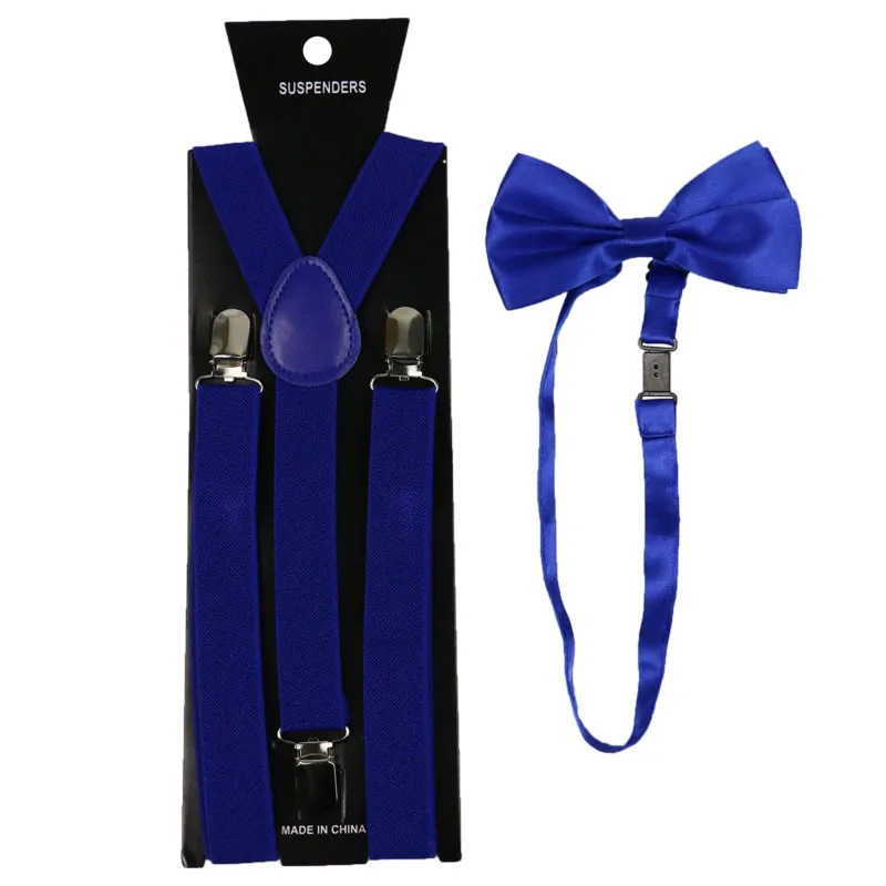 Di alta Qualità 2.5 centimetri di Larghezza Royal Blu Delle Donne Degli Uomini Bretelle Bow Tie Set Solido Bretelle Elastiche E Bowtie Camicia Bretelle