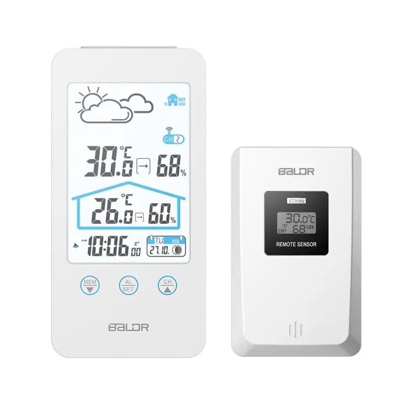 Digital Thermometer Hygrometer Weather Station Moon Phase Temperature Meter Wireless Outdoor Sensor -20-65C C/F Max Min Display