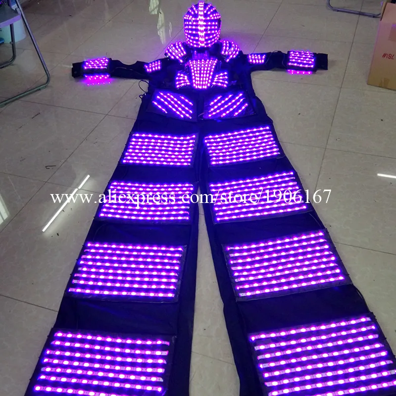 2016 New Multicolor LED Luminous Stilt Robot Costume With LED Helmet Illuminated Growing Light Kryoman Robot Suit Clothes