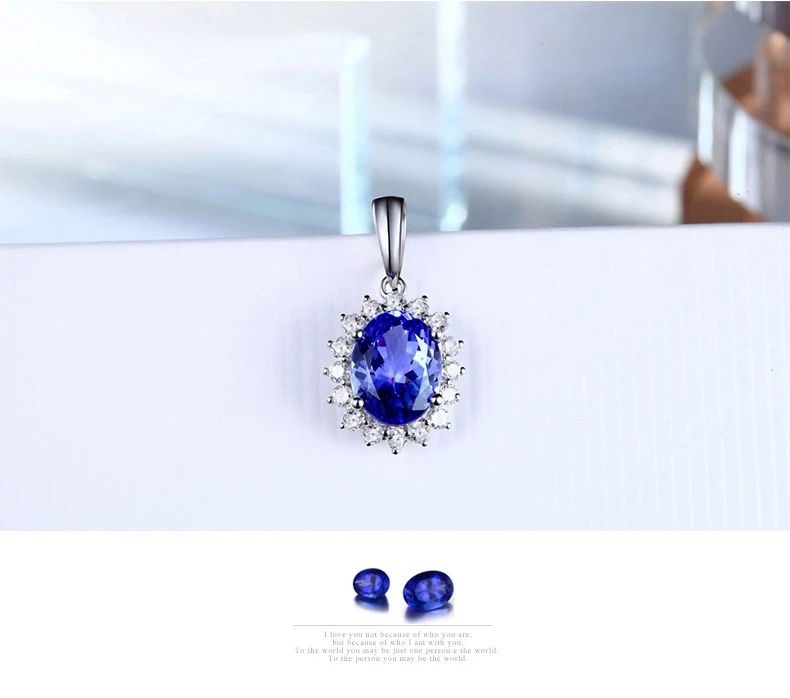 CaiMao 18KT/750 White Gold 2.10 ct Natural IF Blue Tanzanite AAA 0.4 ct Full Cut Diamond Engagement Gemstone Pendant Jewelry