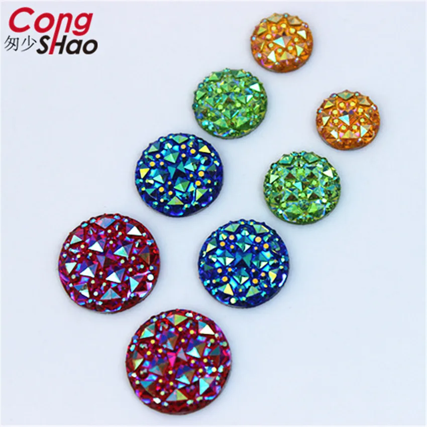 Cong Shao 50pcs 10/12/14/16mm Colorful Flatback Stones And Crystals AB Resin Round Rhinestone Trim DIY Wedding Dress Beads WC32