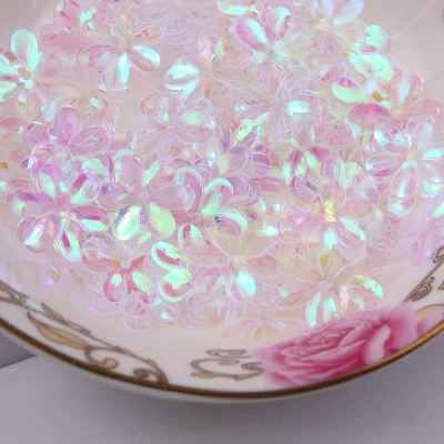 600pcs/lot 15mm Flower Sequins Cup Six Petals With 1 Center Hole Plum Blossom Transparent AB Confetti