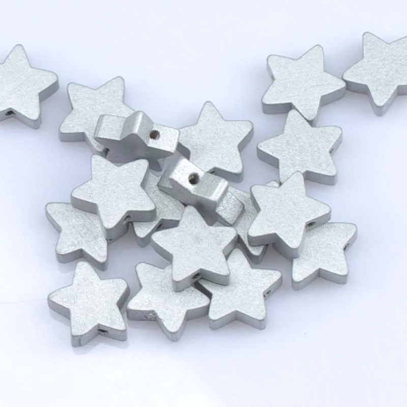 Gold and silver Color Natural Wooden Star Wooden Spacer Beads For Jewelry making DIY kids 19mm 20pcs MT1487X