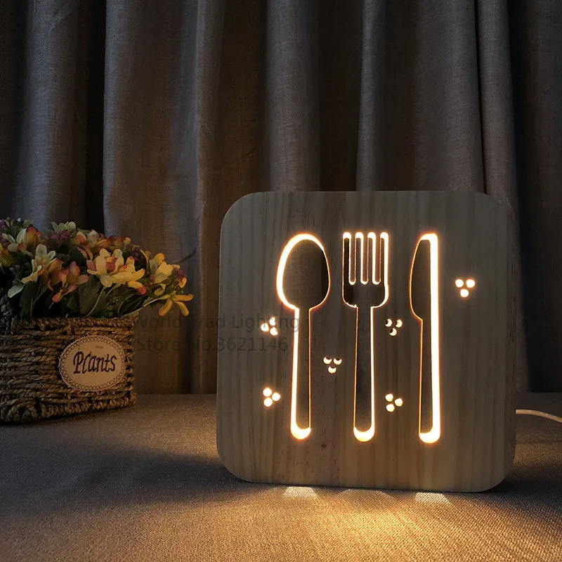 Creative LED Wood Night Light a cup of coffee tea Style Luminaria Fashion Lamp For coffee shop restaurant dining room Decoration