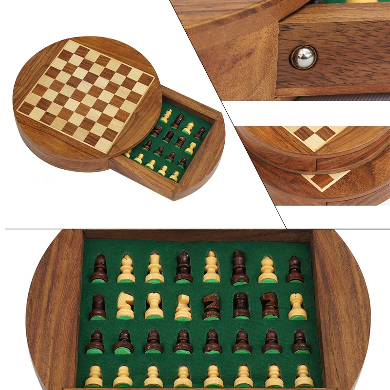 BSTFAMLY wood chess set game, portable game of magnetic international chess, box chessboard chess pieces wood, LA16 image 3