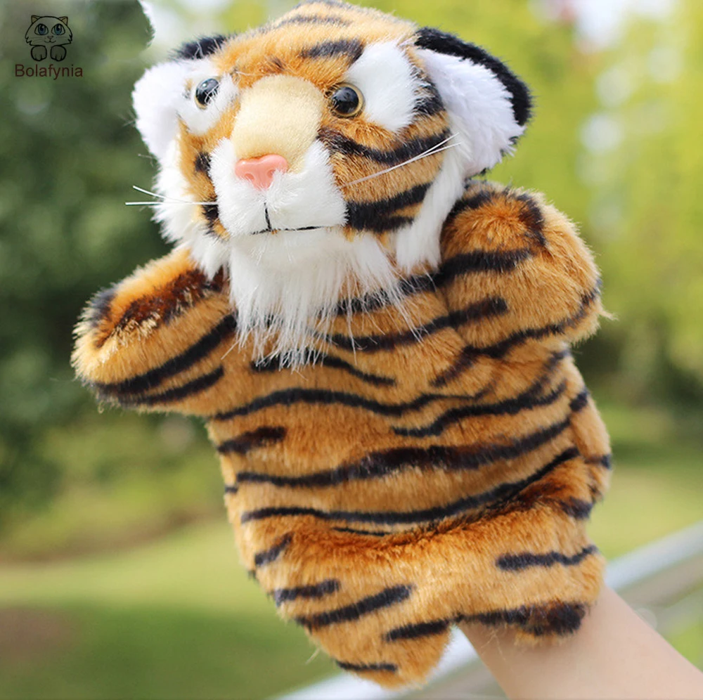 Brinquedo de pelúcia tigre marrom infantil fantoche de mão recheado