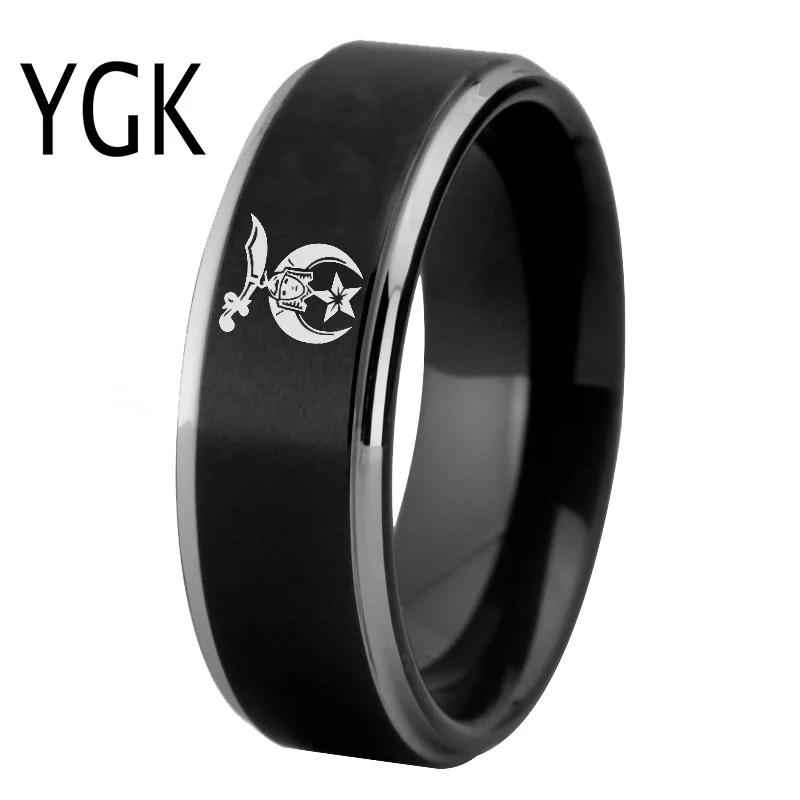 YGK Jewelry Shriner Design Freemason Mason Masonic Tungsten Rings for Men's Bridegroom Wedding Engagement Anniversary Ring