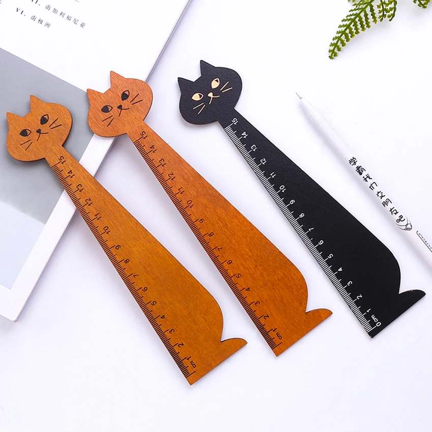 1 pc New Cat Straight Ruler Wooden Kawaii Tools Stationery Cartoon Drawing Gift Korean Office School Kitten random Colors