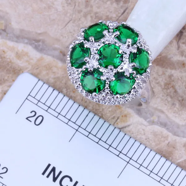 نادر الأخضر مكعب زركونيا الفضة مطلي مجموعات مجوهرات الأقراط قلادة حلقة حجم 6 / 7 / 8 / 9 / 10 / 11 / 12 S0021