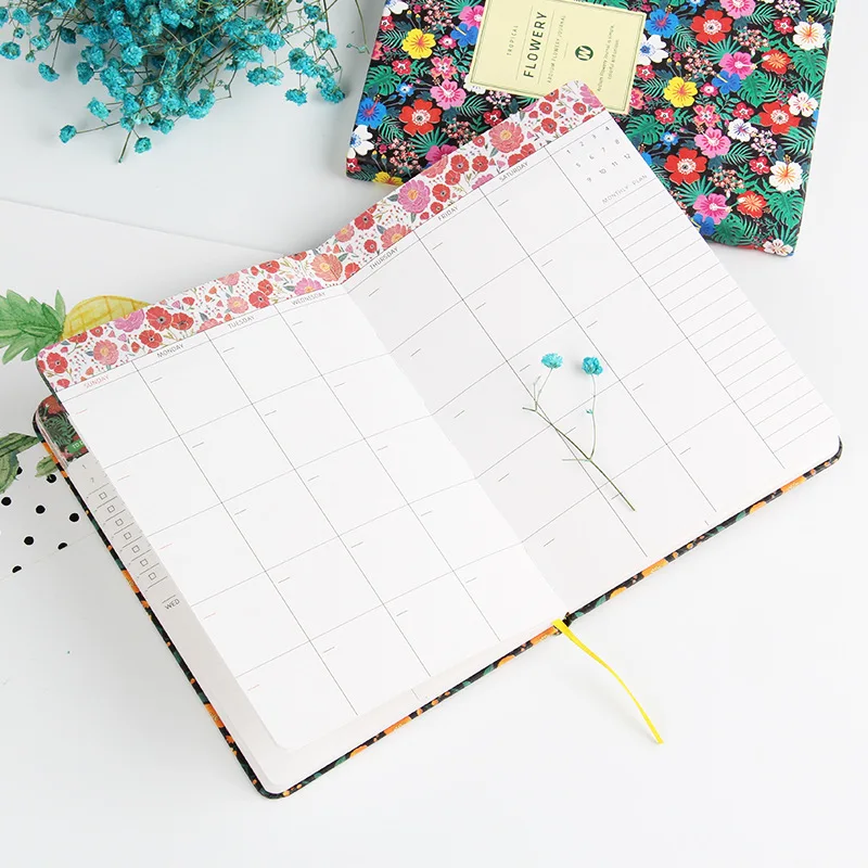 New Arrival Cute PU Leather Floral Flower Schedule Book Diary Weekly Planner Notebook School Office Supplies Kawaii Stationery