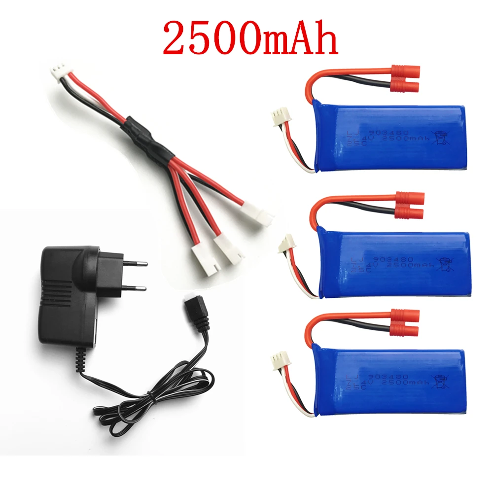 

7.4v 2500MAH For Syma X8C X8W X8G X8HC X8HW X8HG parts charger battery RC Quadcopter parts Charger 3in1 wire+ 3 battery