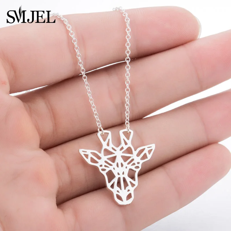 SMJEL Minimalist Geometric Animal Giraffe Necklace Chain Unique Origami Deer Pendant Necklaces Gifts for Daughter Accessories