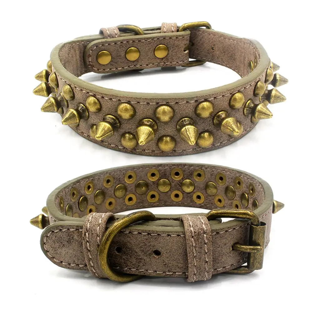 Cool Spiked Rivet Studded PU Leather Dog Pet Collars For Small Medium Dogs 3 Colors