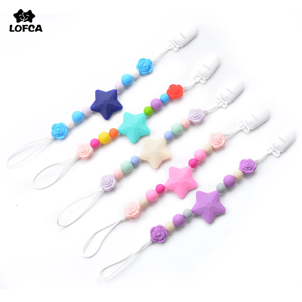 Silicone Teether Pacifier Clip BPA Free Baby Teething Toys Flower Beads Necklace Baby Carrier Holder Soother Short Chain