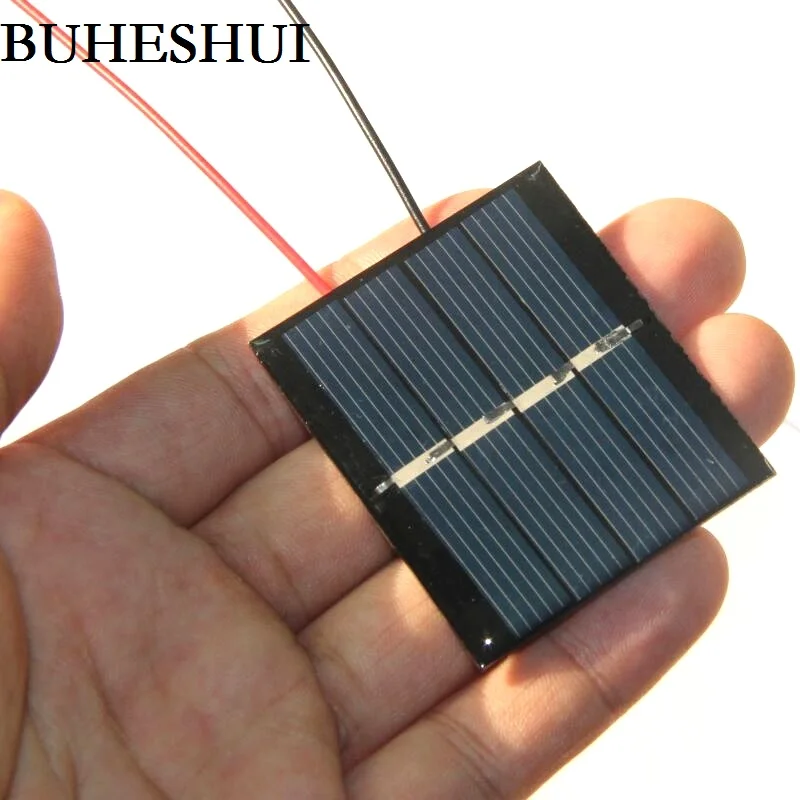 BUHESHUI 0.36W 2V Mini Solar Cell+Cable Polycrystallinel DIY Solar Panel Charger For 1.2V Battery 42.5*48.5MM Study Epoxy 5pcs