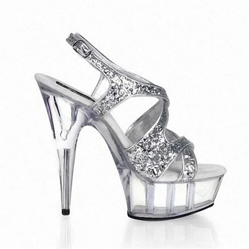 15 cm super high heels Fine with flash powder crystal fashion party dresses sandals fashion catwalk models of shoes