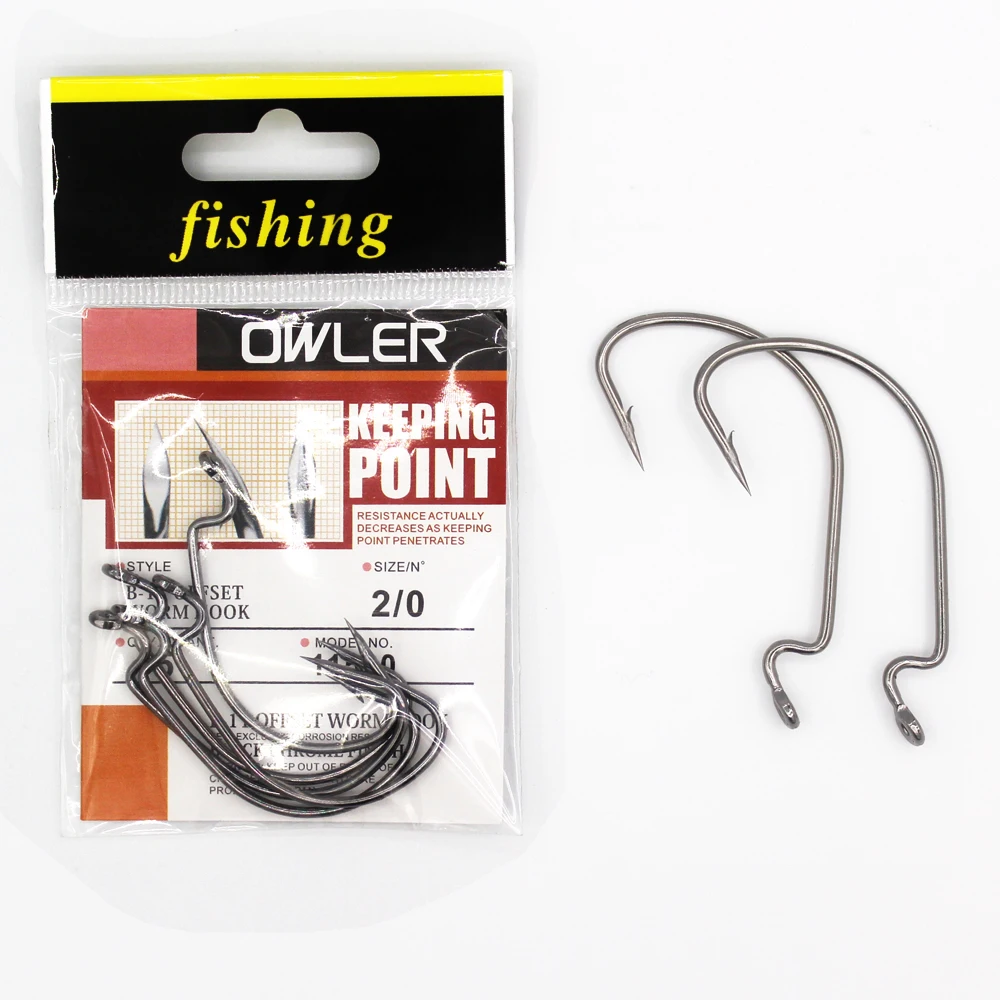 1 pack 5/0#-6#  B-11 Offset Worm Hook Fishing Hook  9 Sizes Crank Worm Sharp Hook Fishhook Strength hook