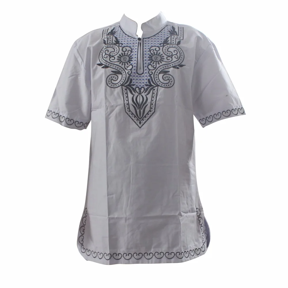 Dashikiage New Men\'s Pharaoh Scepter Embroidery Short Sleeve Best Colors Traditional Mali African Vintage Top