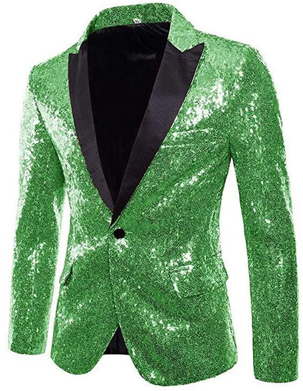 

Elegant Mint Men Show Coat Men's Shiny Sequins Suit Jacket Blazer One Button Tuxedo for Party Wedding Banquet Prom