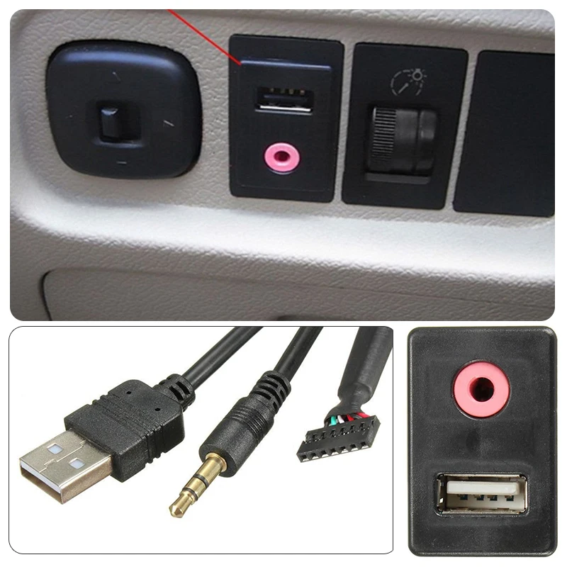 JX-LCLYL Car 3.5mm AUX Headphone Flush Mount Audio Modification Panel Input Adapter Kit