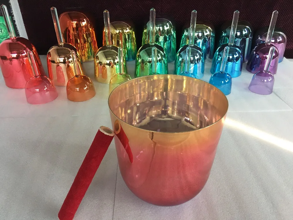 Plated rainbow color tibetan singing bowl C note Root chakras or C# Sexual chakra about 8.5