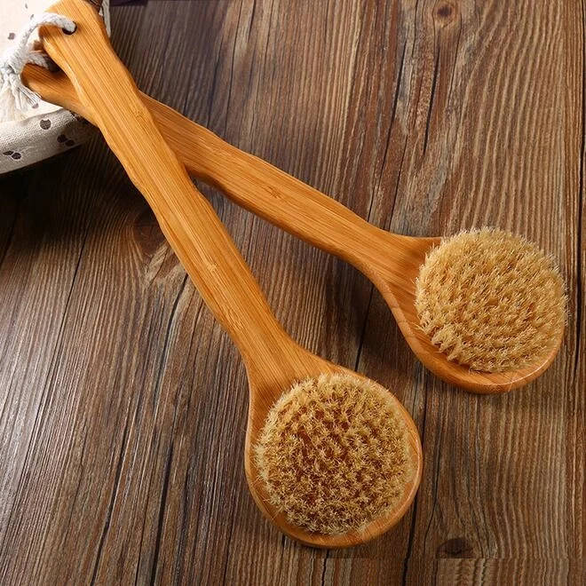 

Natural Bristle Middle Long Handle Wooden Shower Body Bath Brush Round Head ss1745