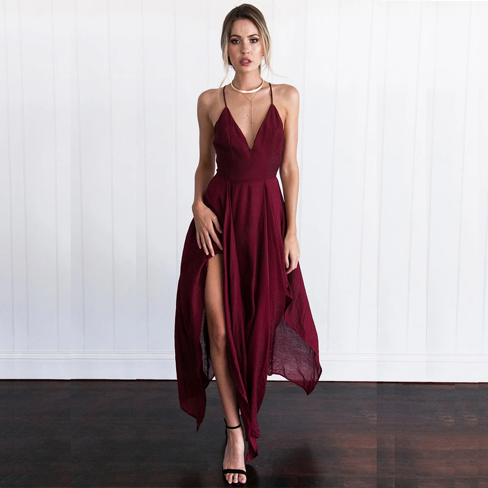 

Summer Beach Dress Women Split Long Dress Sexy Backless V Neck Sleeveless Spaghetti Strap Party Maxi Dress Vestidos Mujer