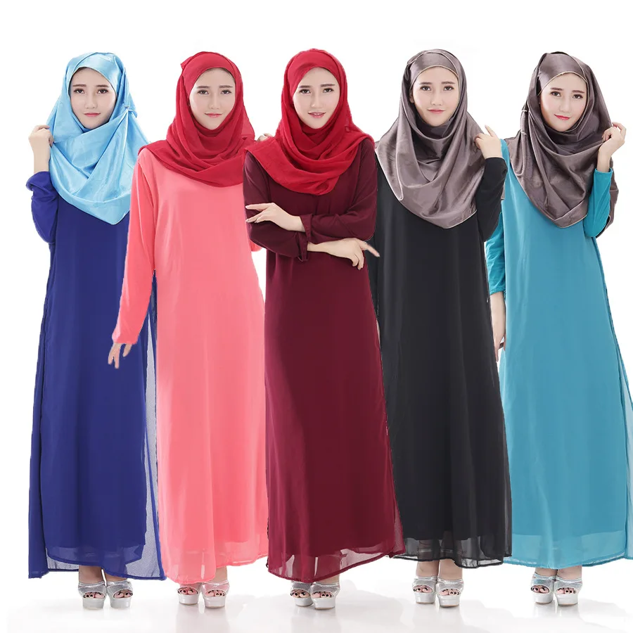 Islamic Muslim Long Dress Ethnic Dress Split Big Swing Dress Muslim Abaya Ladies Clothes 5 Colors Available