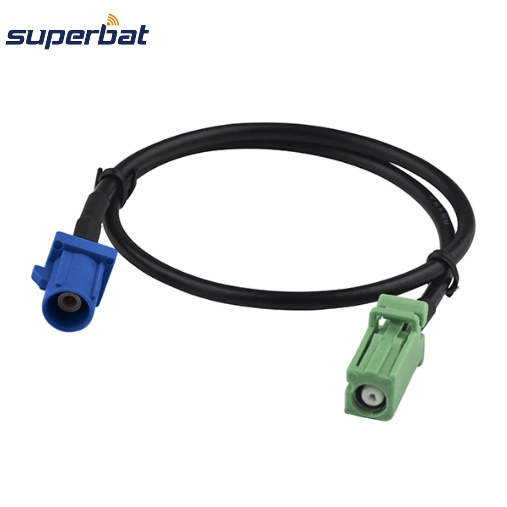 Alimentador de Antena Superbat, Fêmea para Conector Masculino Fakra C Azul, Cabo Coaxial RF, RG174, 50cm