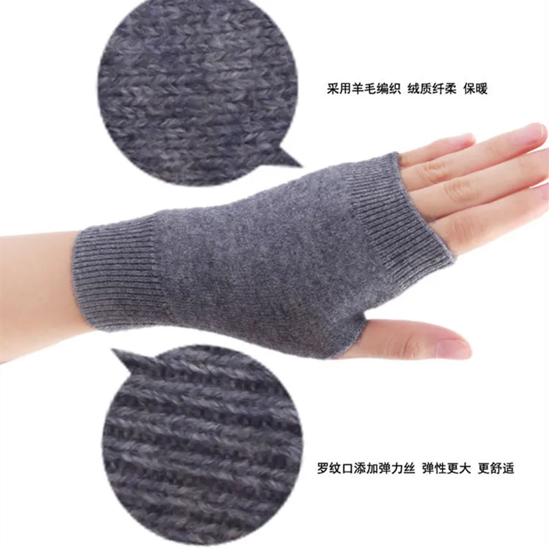 Sales Genuine Fine Sheep Wool Mitt Exposed Finger Women\'s Gloves Winter Autumn Knitted for Women Fingerless Gloves Wrist Mittens