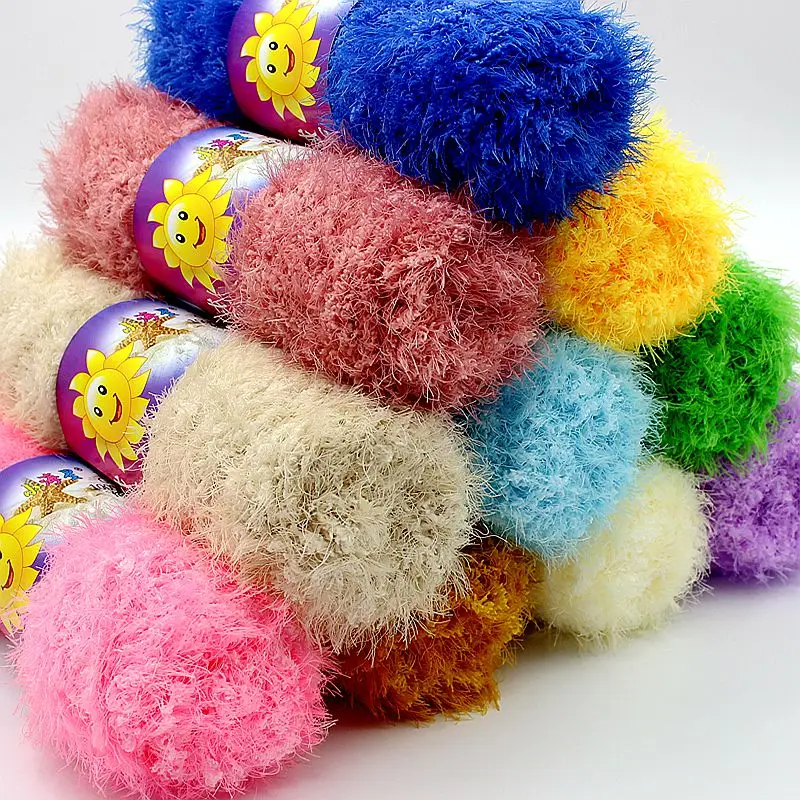 600g(100g*6psc) Wholesale Chicken Feather Yarn Coral Fleece Imitation Fur Coat Woven Wool Ombre Long Villi Shag Thread B