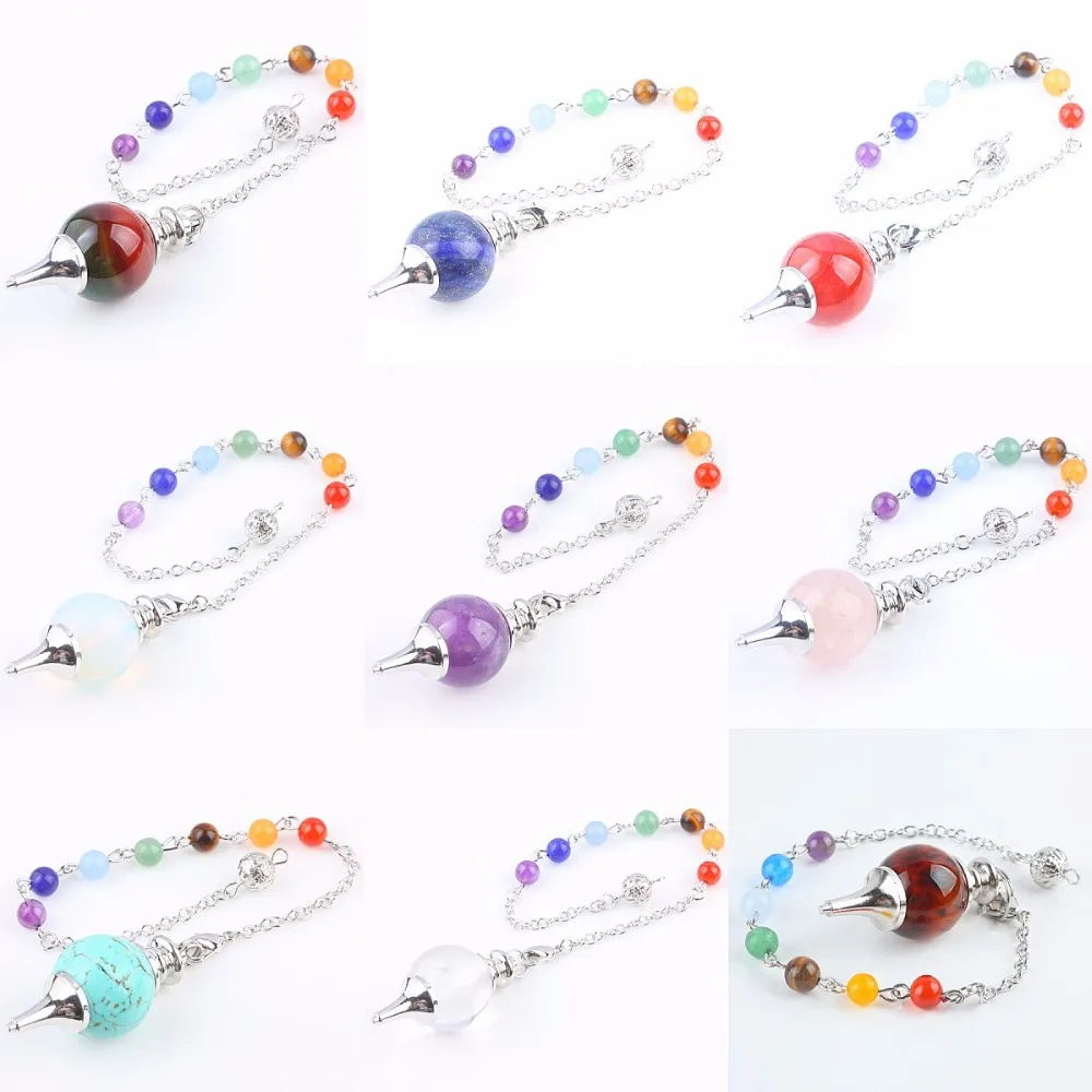 

TUMBEELLUWA 7 Chakra Reiki Healing Dowsing Crystal Pendulum Ball Stone for Balance Meditation Divination Dowsing