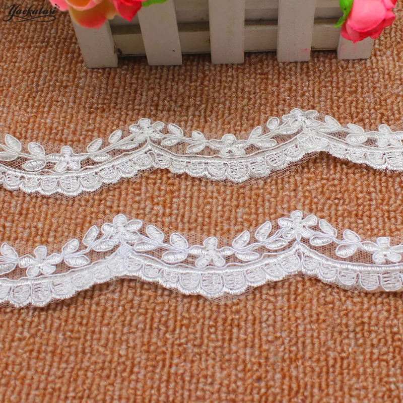 YACKALASI 5 Yards/Lot Gorgeous Wedding Lace Scalloped Border White Bride Dress Sashes Appliqued Apparel Sewing Trims 3CM