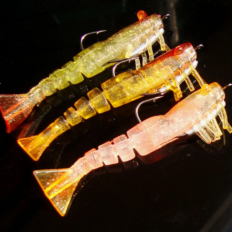 Fishing Lure Soft Shrimp Bait with Hook 8.9cm 9g Artificial Glow Bamboo Joint Shrimps Lures Baits Lot 3 Pieces