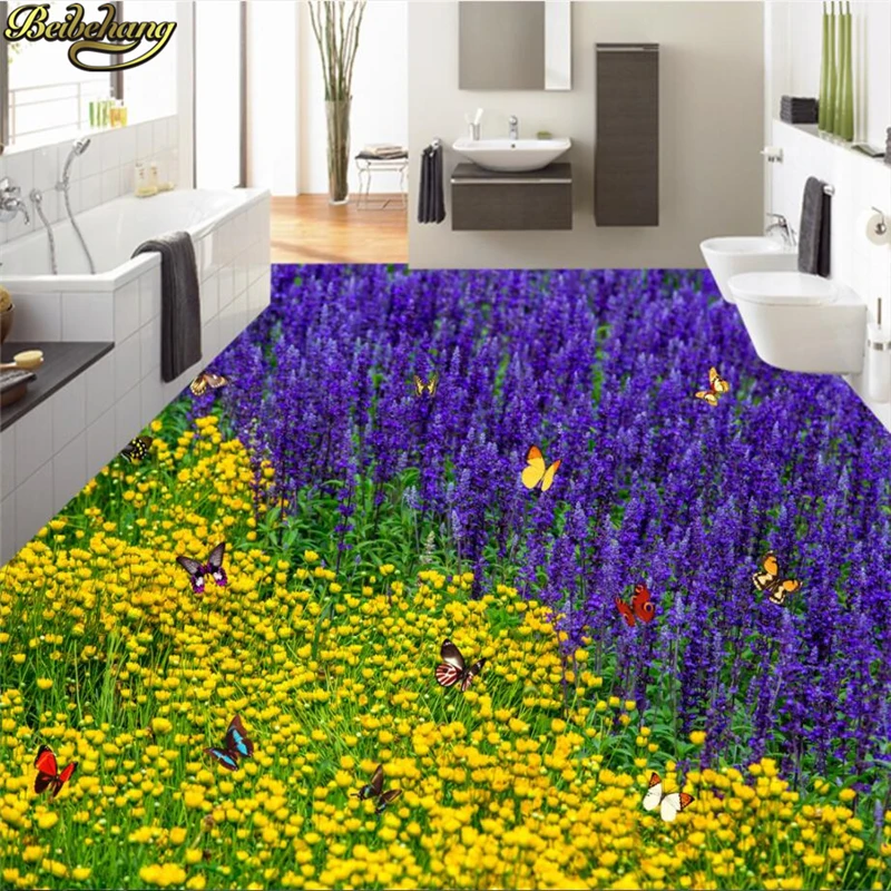 

beibehang Custom Photo Wallpaper Floor Decorated Aromatherapy Lavender Flower Bathroom Living Room 3D Floor papel de parede