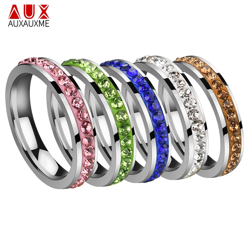 Auxauxme Single Row Line Zircon Wedding Ring For Women Stainless Steel Elegant Engagement Rings For Anniversary Love Jewelry