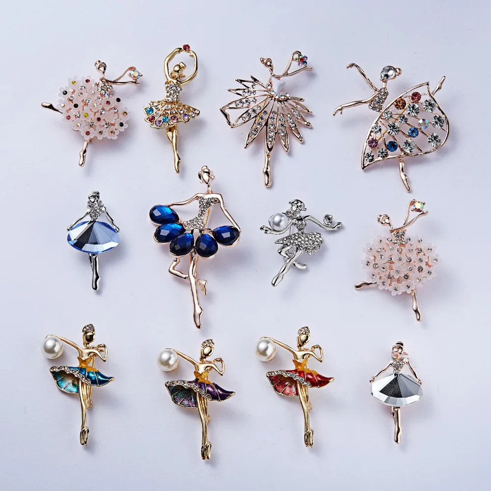 Cute Ballet Gymnastics Dancer Girl Brooches for Women Exquisite Colorful Rhinestone Pin Wedding Corsage Fashion Jewelry Gift