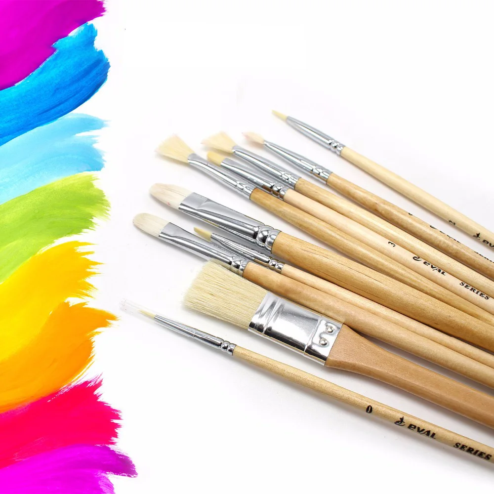 10 pcs/Boxed high quality Hog Hair Brush Acrylic Painting Brush Bristle   Oil Painting Brush Set Wood Handle Painting Brushes