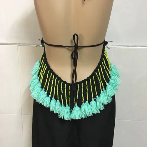 Mono de playa para mujer, peto holgado con espalda descubierta y borlas, sin mangas, cuello en V, talla grande