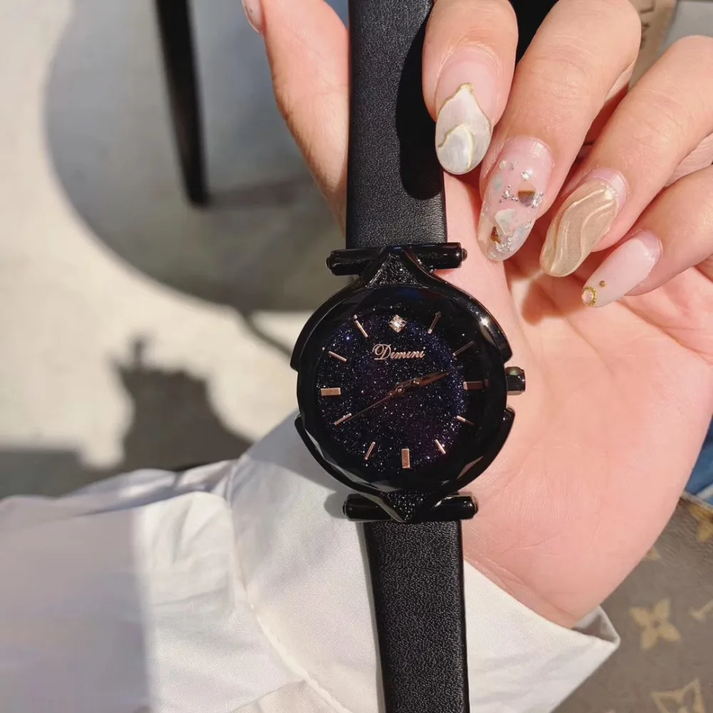 Cool Independent Women Fashion Watches Sexual Cold Wind Full Black Leather Wrist watch Quartz Vogue Girls Students Watch Analog