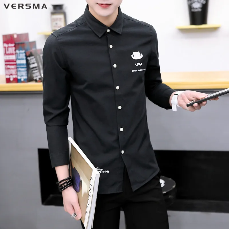 Camicia da uomo Casual VERSMA camicie eleganti da uomo a maniche lunghe camicia da uomo nera sociale Slim Fit camicia di qualità taglie forti Camisas Masculina